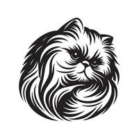 Cat Face - A Persian Cat with a loving gaze illustration in black and white vector