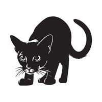 un abisinio gato en un acecho actitud ilustración en negro y blanco vector