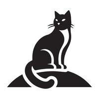 gato logo - un gato en parte superior en negro y blanco vector