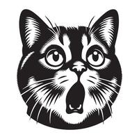 American Shorthair Cat with a shocked expression illustration in black and white vector