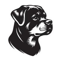 Rottweiler perro logo - un pensativo Rottweiler perro cara ilustración en negro y blanco vector