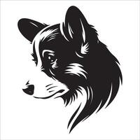 perro logo - un pembroke galés corgi pensativo cara ilustración en negro y blanco vector