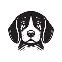 Beagle Dog Logo - A Sorrowful Beagle Dog face illustration in black and white vector