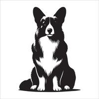 ilustración de un pembroke galés corgi perro sentado en negro y blanco vector