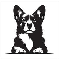 perro logo - un pembroke galés corgi protector cara ilustración en negro y blanco vector