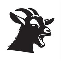 A tired goat with a yawning mouth illustration in black and white vector