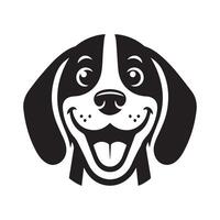 beagle perro - un alegre beagle perro cara ilustración en negro y blanco vector