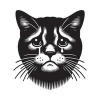 triste americano cabello corto gato cara silueta en un blanco antecedentes vector