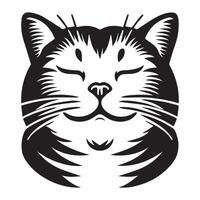 feliz americano cabello corto gato cara ilustración en negro y blanco vector