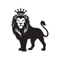 Lion - a crown lion illustration in black and white vector