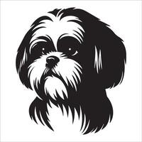 perro cara logo - un shih tzu perro confuso cara ilustración en negro y blanco vector