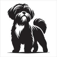 illustration of a Shih Tzu dog Standing in black and white vector