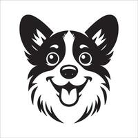 perro logo - un pembroke galés corgi juguetón cara ilustración en negro y blanco vector