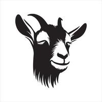 A serene goat face illustration in black and white vector