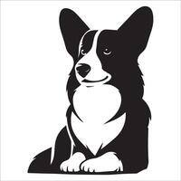 ilustración de un pembroke galés corgi perro sentado en negro y blanco vector