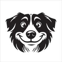 Australian Shepherd Dog - An Australian Shepherd Dog Mischievous face illustration in black and white vector