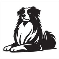 australiano pastor - un australiano pastor perro sentado ilustración en negro y blanco vector