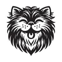 Cat Logo - Persian cat with a bright pink tongue sticking out in black and white vector