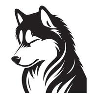 perro cara logo - un siberiano fornido perro tranquilo cara ilustración en negro y blanco vector