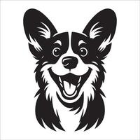 perro logo - un pembroke galés corgi emocionado cara ilustración en negro y blanco vector