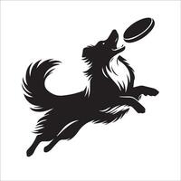 Australian Shepherd - An Australian Shepherd Dog playing with a toy illustration in black and white vector