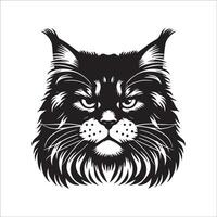 Cat Logo - Grumpy Maine Coon face in black and white vector