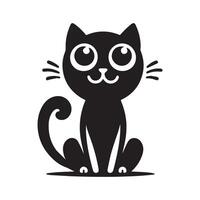 un caprichoso gato contorno diseño en negro y blanco vector