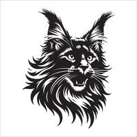 Cat Face - Energetic Maine Coon Cat face illustration in black and white vector