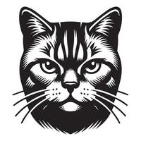 Cat Logo - Focused American Shorthair Cat ace in black and white vector
