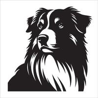 Australian Shepherd Dog - An Australian Shepherd Dog Stern face illustration in black and white vector