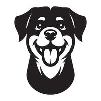 Rottweiler perro logo - un alegre Rottweiler perro cara ilustración en negro y blanco vector
