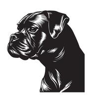 Boxer perro - un Boxer perro contemplativo cara ilustración en negro y blanco vector
