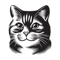 American Shorthair Cat Gentle face illustrations in black and white vector