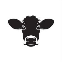 un curioso vaca cara con amplio ojos silueta ilustración vector