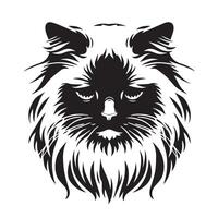 Ragdoll Cat - Sad Ragdoll cat illustration in black and white vector