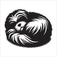 un shih tzu perro soñoliento ilustración en negro y blanco vector