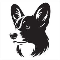 perro logo - un pembroke galés corgi pensativo cara ilustración en negro y blanco vector