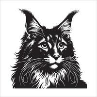 Cat Clipart - Loving Maine Coon Cat face illustration vector