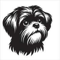 perro logo - un shih tzu perro confuso cara ilustración en negro y blanco vector