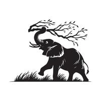 Elephant - a forest elephant illustration in black and white vector
