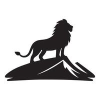 Lion silhouette - lion top of mountain illustration on a white background vector