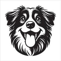 Australian Shepherd Dog - An Australian Shepherd Dog Playful face illustration in black and white vector