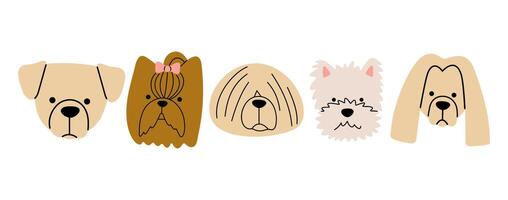 Dog heads 6 cute on a white background, illustration. vector
