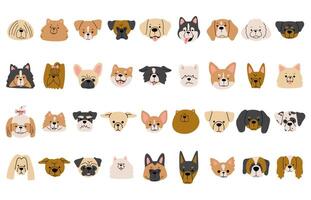 Dog heads collection 3 cute on a background, illustration. vector