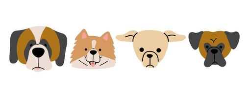 Dog heads cute on a white background, illustration. vector
