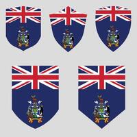 Set of South Georgia and the South Sandwich Islands Flag in Shield Shape vector