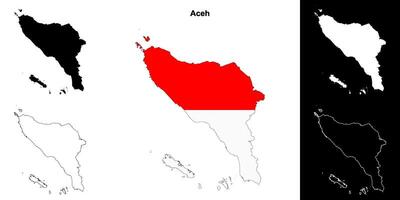 Aceh province outline map set vector