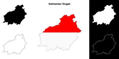 Kalimantan Tengah province outline map set vector