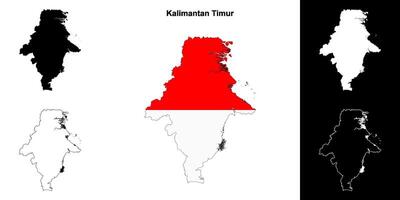 Kalimantan Timur province outline map set vector