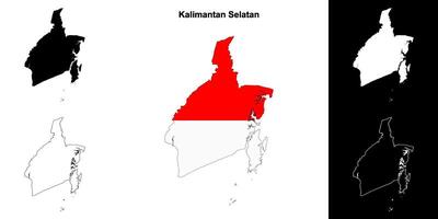Kalimantan Selatan province outline map set vector
